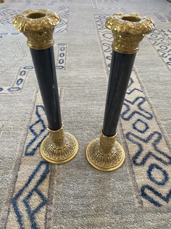 Brass and Faux Marble Candlesticks (pair)