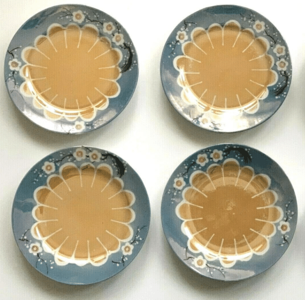 Blue & Peach Scallop Lusterware Dessert Plates (set of 5)