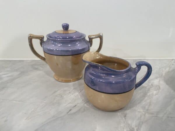 Lilac & Peach Lusterware Creamer and Sugar Set (pair)