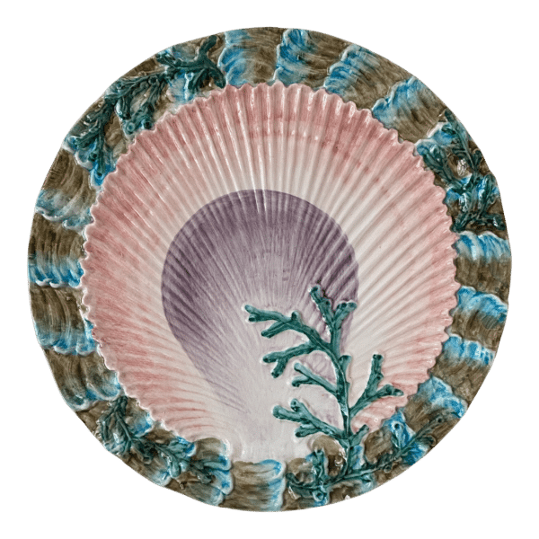 Italian Majolica Coral and Scalloped Shell Motif Plate